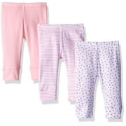 Spasilk Tapered Pants, Girls Cotton Pants, 3 Pack, Pink Dots, 12 Months